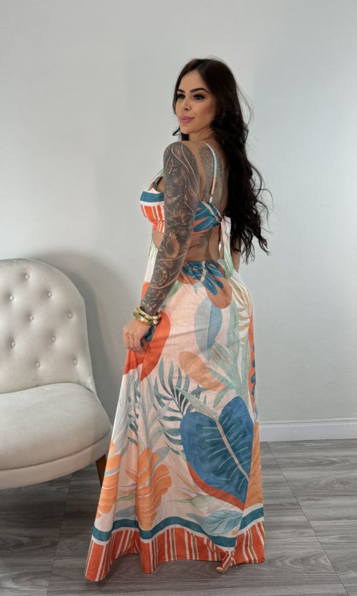 vestido longo luna estampa laranja vestido longo luna estampa laranja