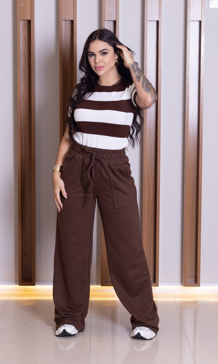 calça moletinho marrom