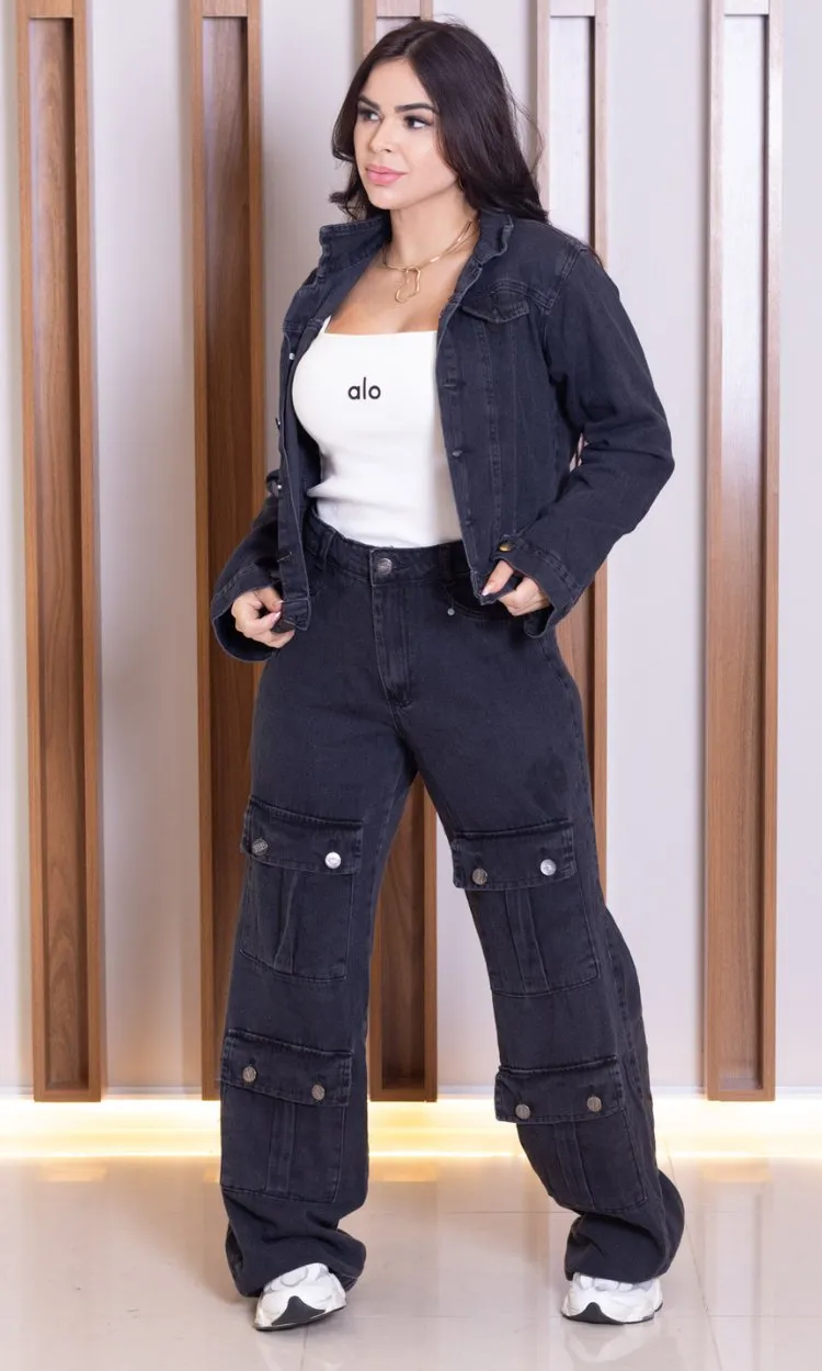 calça jeans estonada 4 bolsos