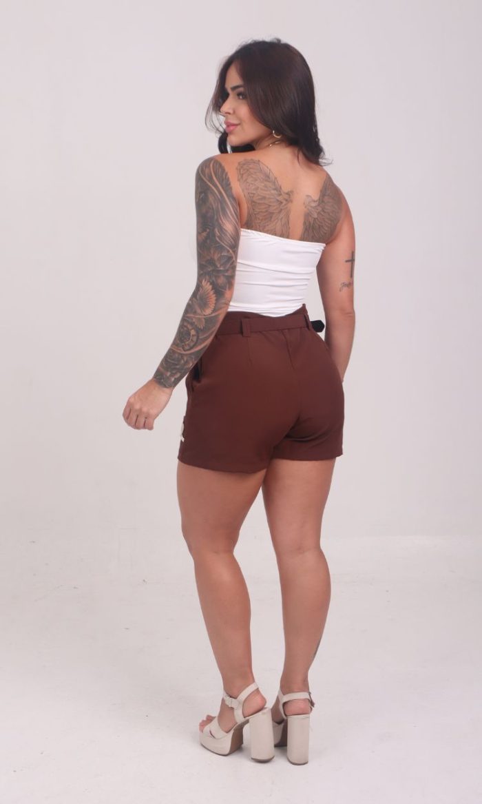 short bordado alfaiataria marrom short bordado alfaiataria marrom