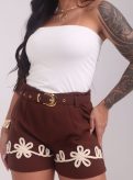 short bordado alfaiataria marrom