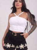 short bordado alfaiataria preto